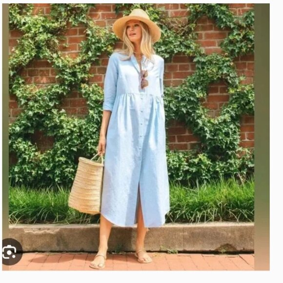 Tuckernuck Chambray Linen Lydell Blue Maxi Dress in Women’s Small - Picture 2 of 7
